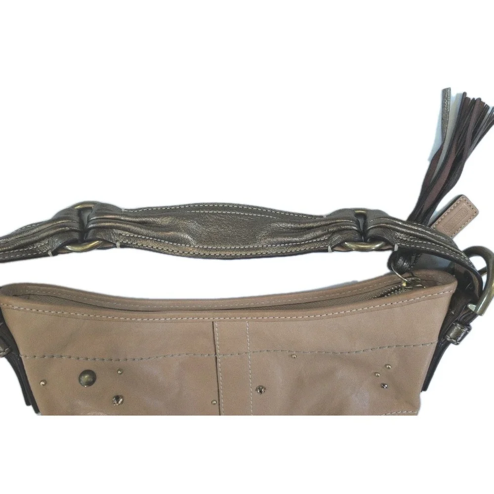 Vintage Y2K Coach Soho Studded Demi Hobo Hand Bag Tan Leather Metallic Strap